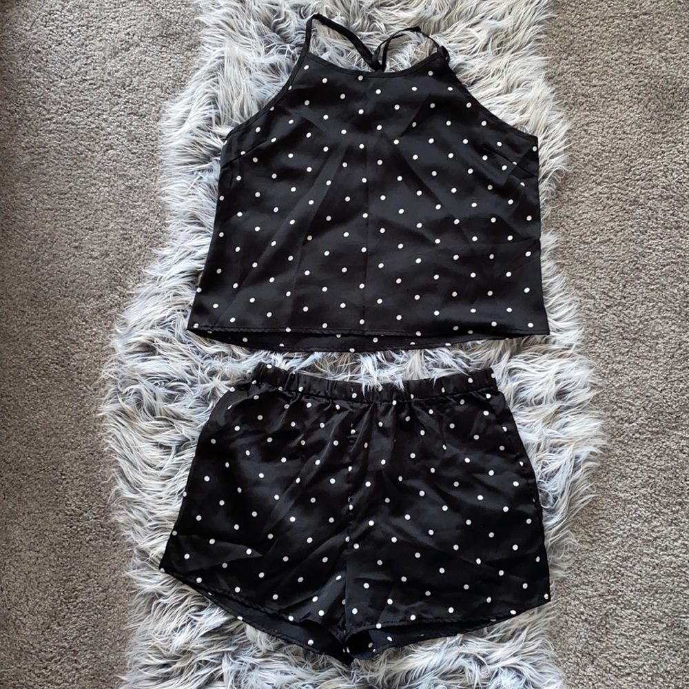 Black and White Polka Dot Cami & Shorts Pajama Set